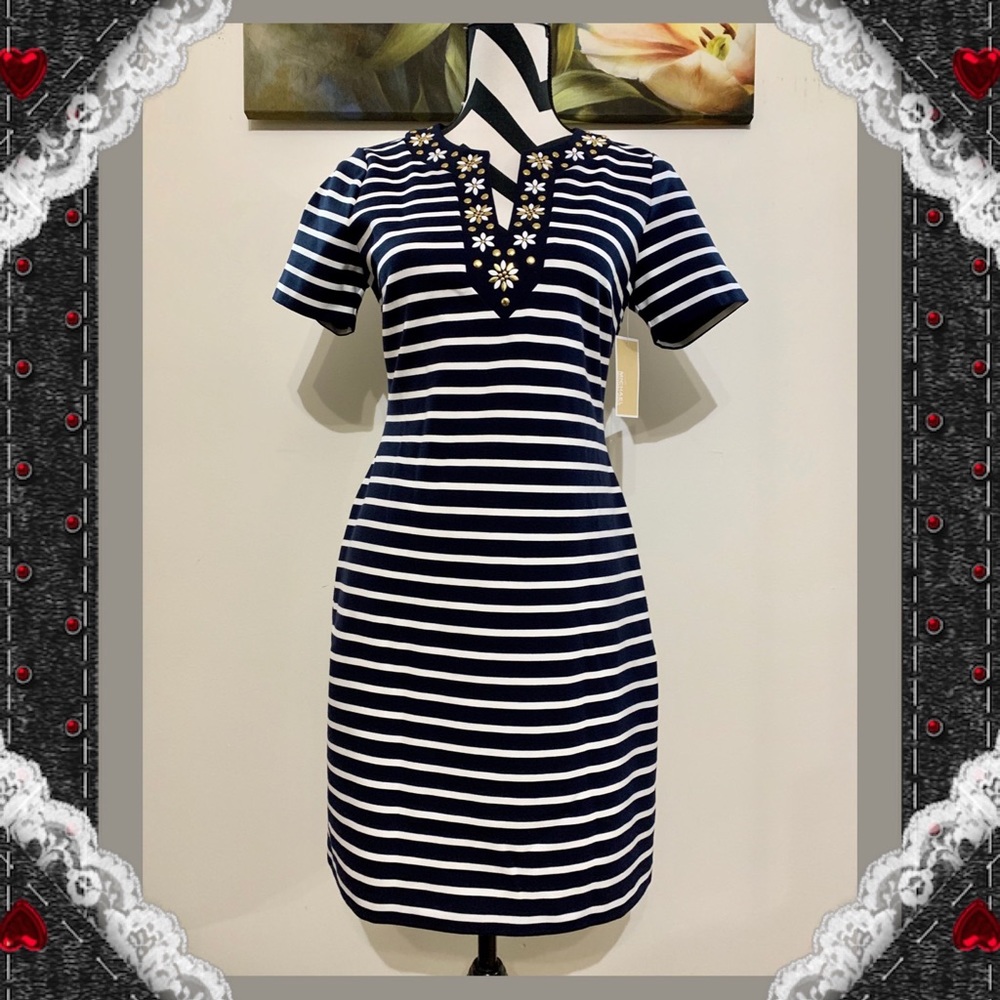 Michael Kors Striped V Neck Dress